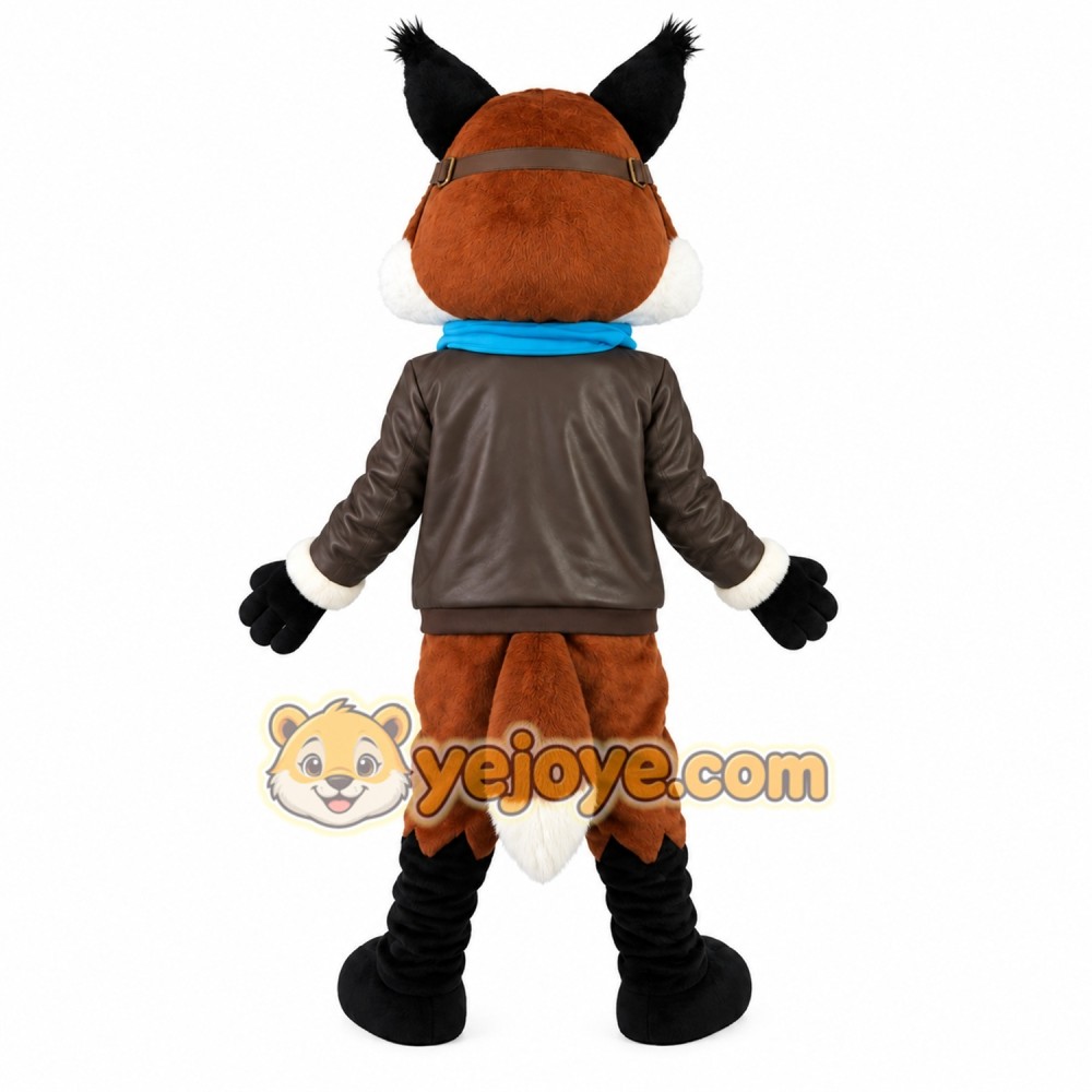 Brown Black White Aviator Fox Mascot Costume Brown Black White Aviator Fox Mascot Costume