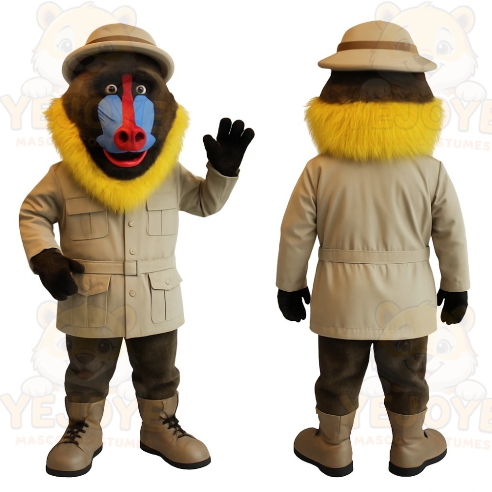 Brown Yellow Mandrill Explorer Mascot Costume