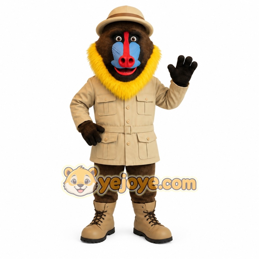 Brown Yellow Mandrill Explorer Mascot Costume Brown Yellow Mandrill Explorer Mascot Costume