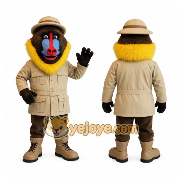 Brown Yellow Mandrill Explorer Mascot Costume
