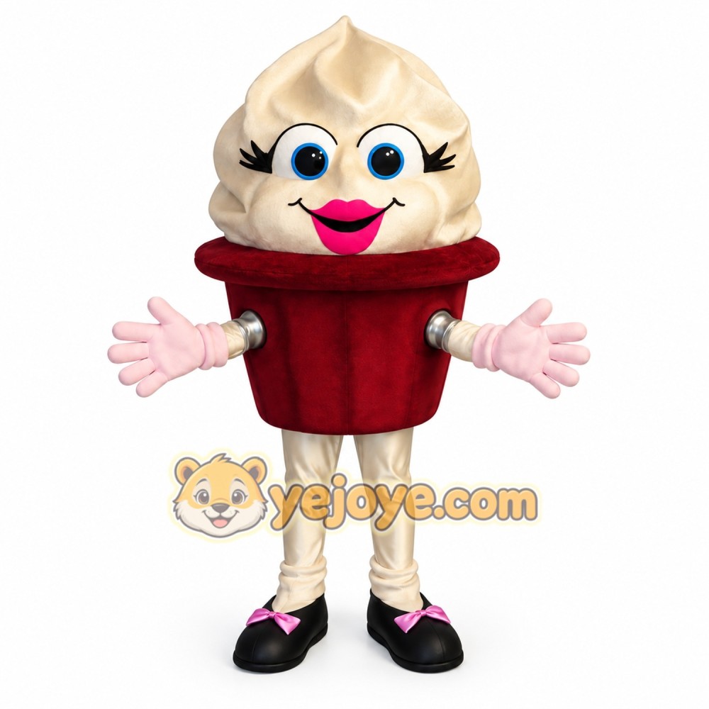 Cream Red Female Cupcake Mascot Costume Cream Red Female Cupcake Mascot Costume