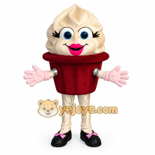 Cream Red Female Cupcake Mascot Costume Cream Red Female Cupcake Mascot Costume
