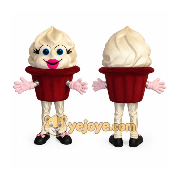 Cream Red Female Cupcake Mascot Costume