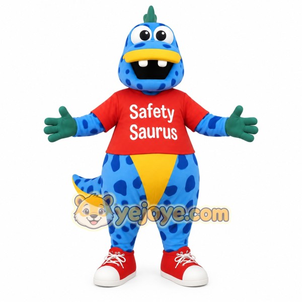 Blue Red Spotted Dinosaur Mascot Costume