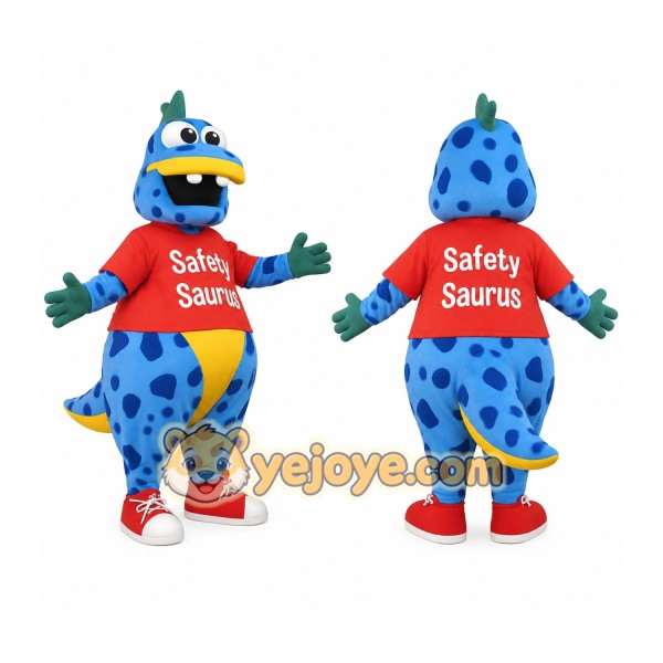 Blue Red Spotted Dinosaur Mascot Costume