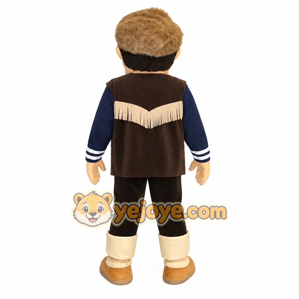Brown Navy Tan Trapper Man Mascot Costume Brown Navy Tan Trapper Man Mascot Costume