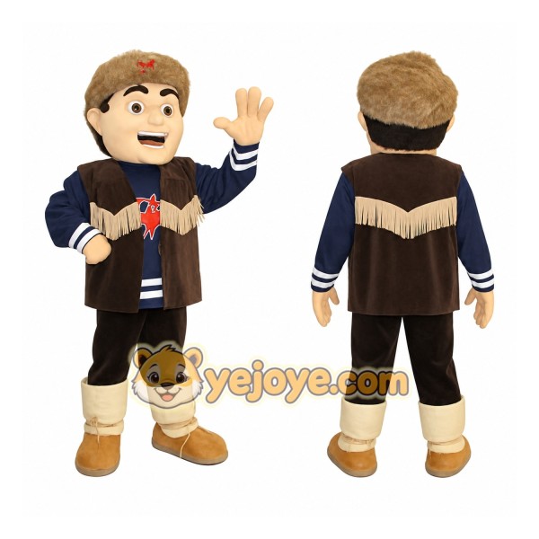 Brown Navy Tan Trapper Man Mascot Costume