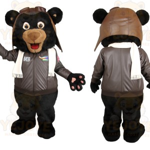 Black Brown Aviator Bear Mascot Costume