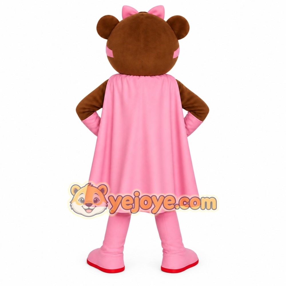 Brown Pink Superhero Bear Mascot Costume Brown Pink Superhero Bear Mascot Costume