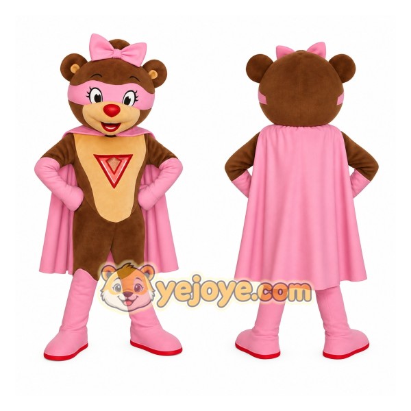 Brown Pink Superhero Bear Mascot Costume