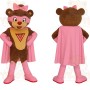 Brown Pink Superhero Bear Mascot Costume