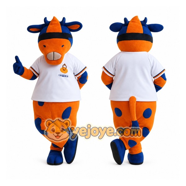 Orange Blue White Spotted Cow Mascot Costume