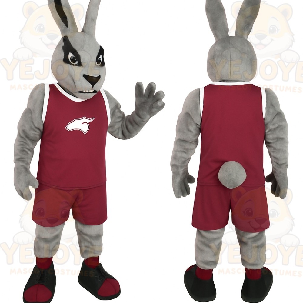 Gray Burgundy Rabbit Mascot Costume