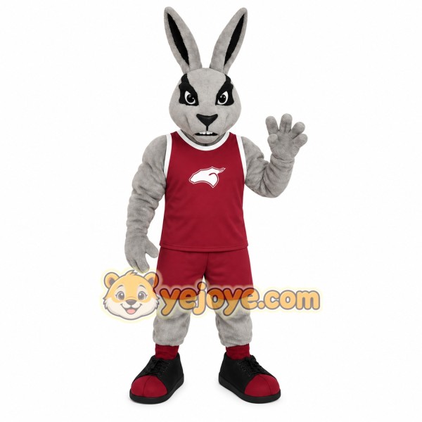 Gray Burgundy Rabbit Mascot Costume Gray Burgundy Rabbit Mascot Costume