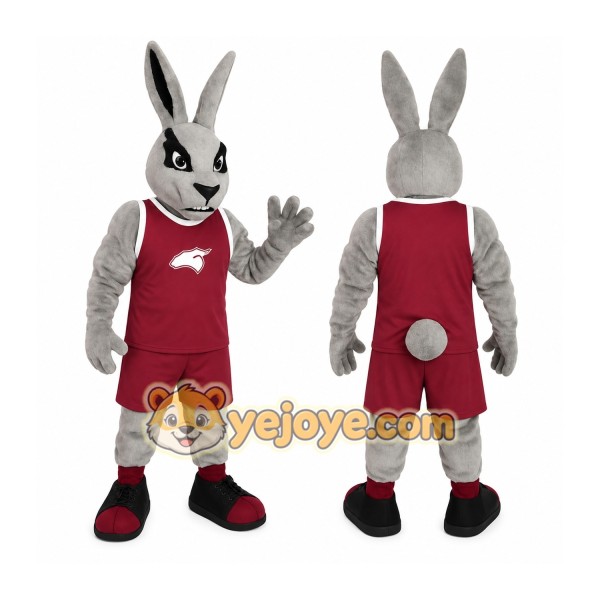 Gray Burgundy Rabbit Mascot Costume
