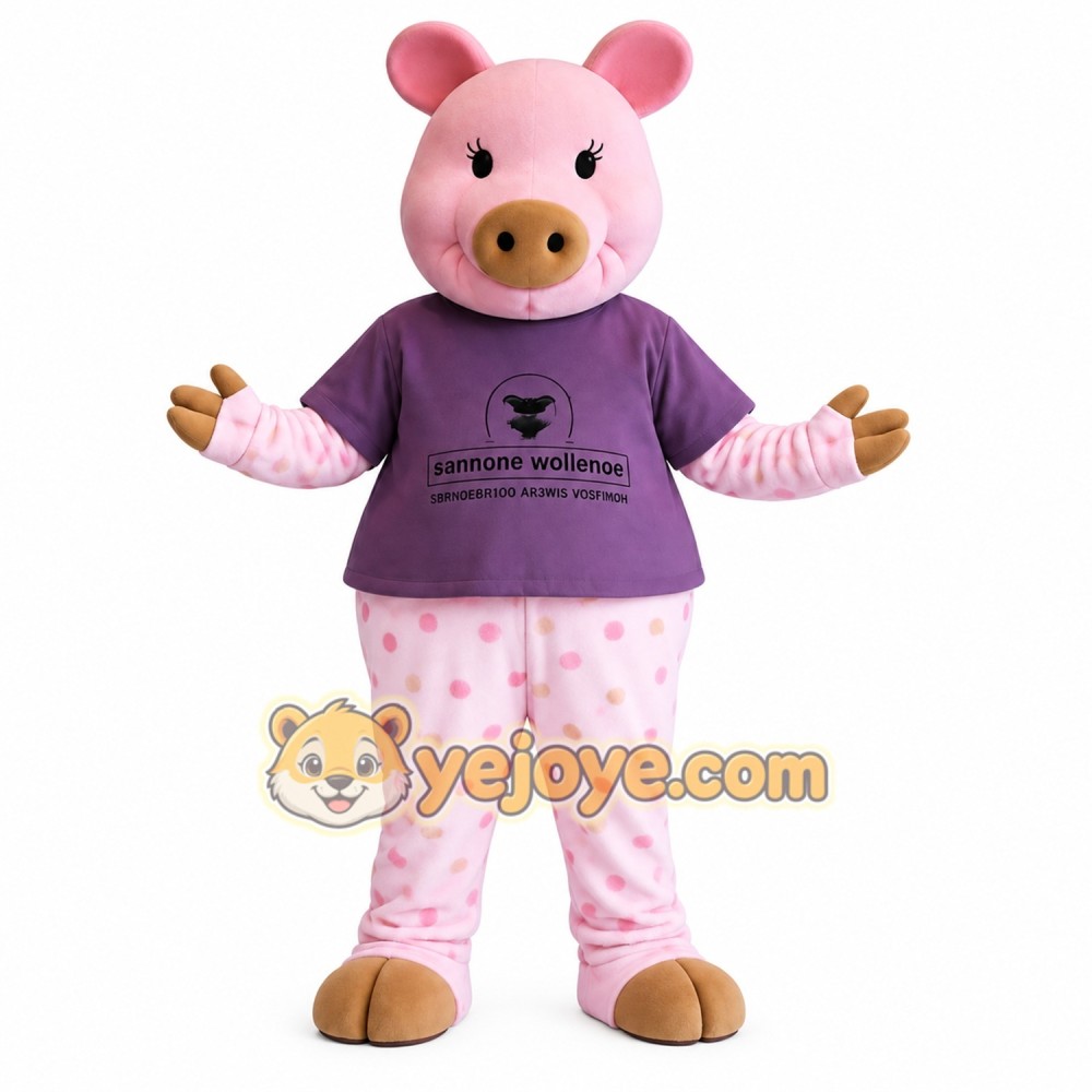 Pink Purple Polka Dot Pig Mascot Costume
