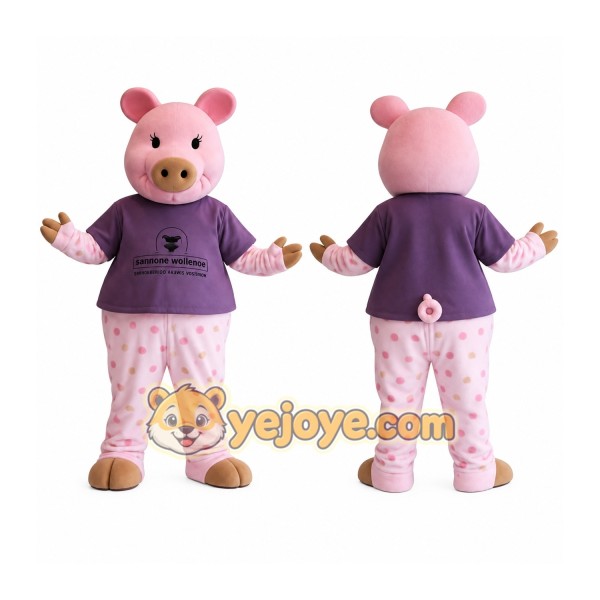 Pink Purple Polka Dot Pig Mascot Costume