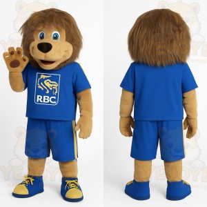 Brown Blue Lion Mascot Costume