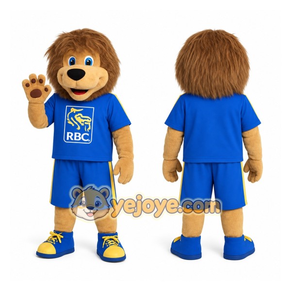 Brown Blue Lion Mascot Costume