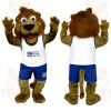 Brown White Blue Sports Lion Mascot Costume
