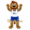 Brown White Blue Sports Lion Mascot Costume