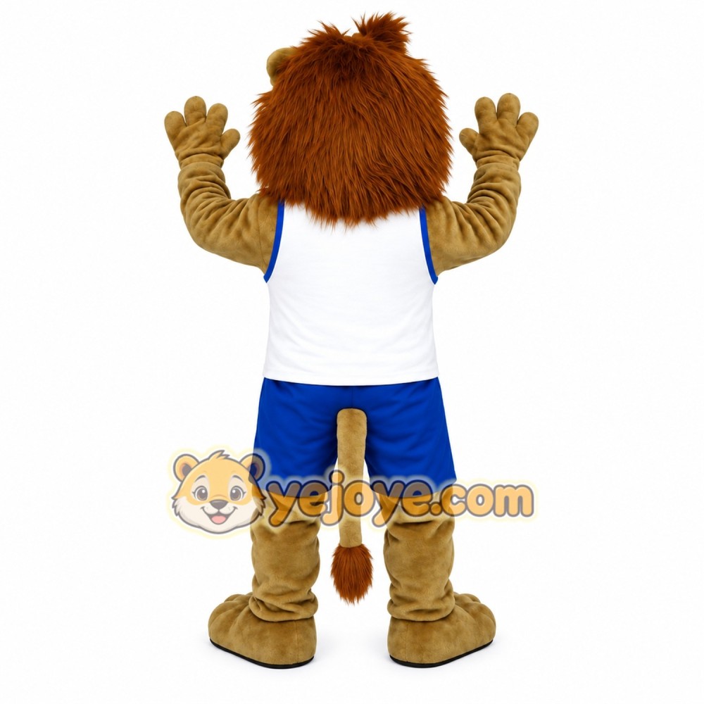 Brown White Blue Sports Lion Mascot Costume
