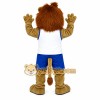 Brown White Blue Sports Lion Mascot Costume