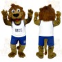 Brown White Blue Sports Lion Mascot Costume