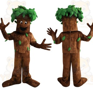 Brown Green Smiling Leafy Tree Mascot Costume