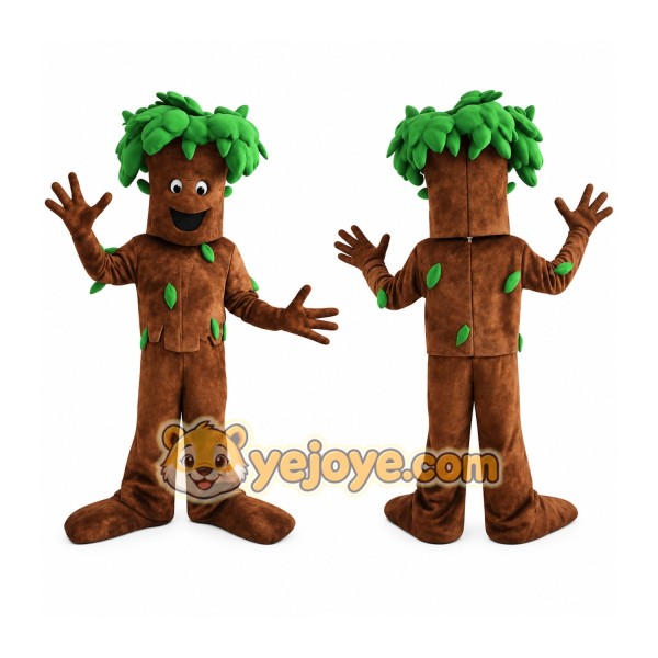 Brown Green Smiling Leafy Tree Mascot Costume