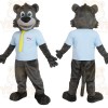 Gray Wolf With Blue Shirt Yellow Tie Mascot Costume