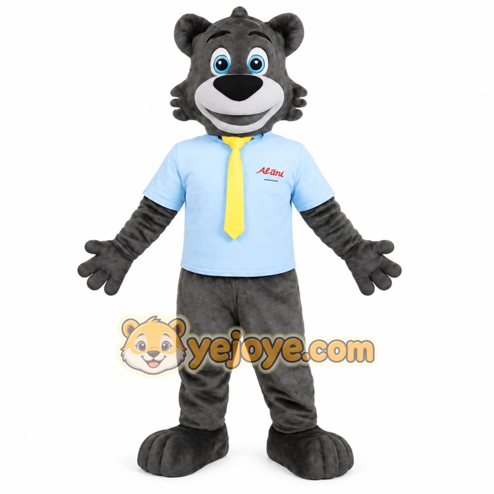 Gray Wolf With Blue Shirt Yellow Tie Mascot Costume Gray Wolf With Blue Shirt Yellow Tie Mascot Costume
