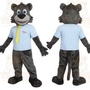 Gray Wolf With Blue Shirt Yellow Tie Mascot Costume