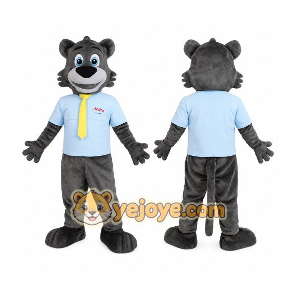 Gray Wolf With Blue Shirt Yellow Tie Mascot Costume