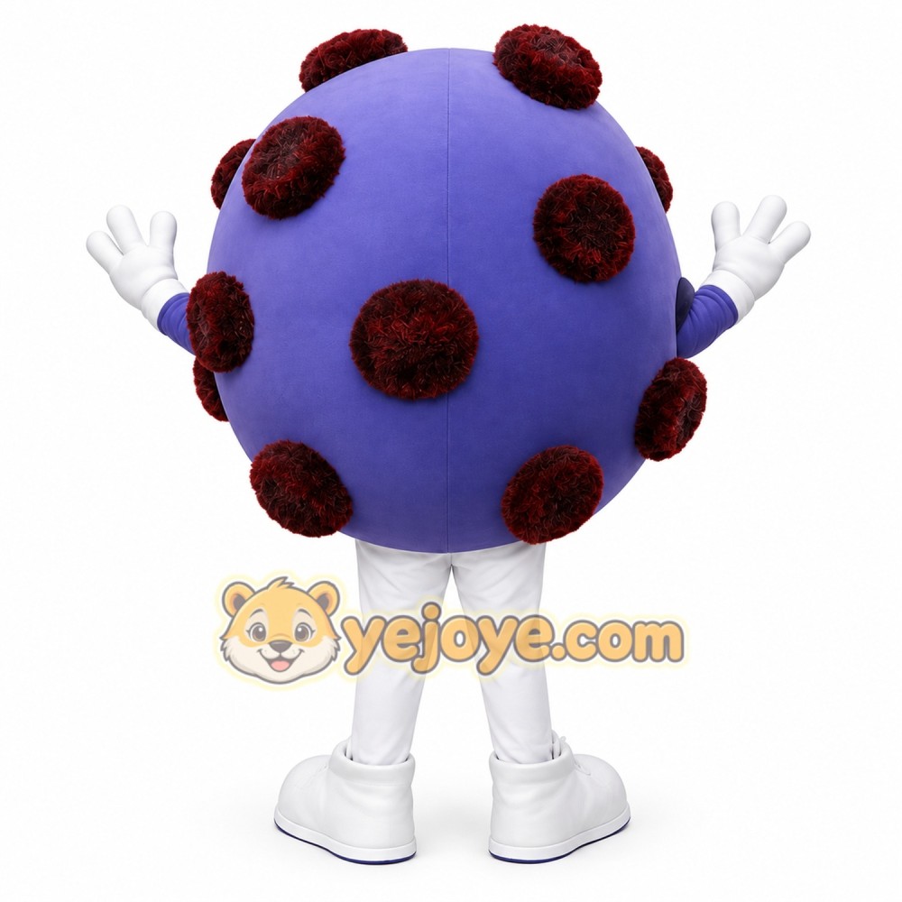 Purple Burgundy Spotted Virus Mascot Costume Purple Burgundy Spotted Virus Mascot Costume