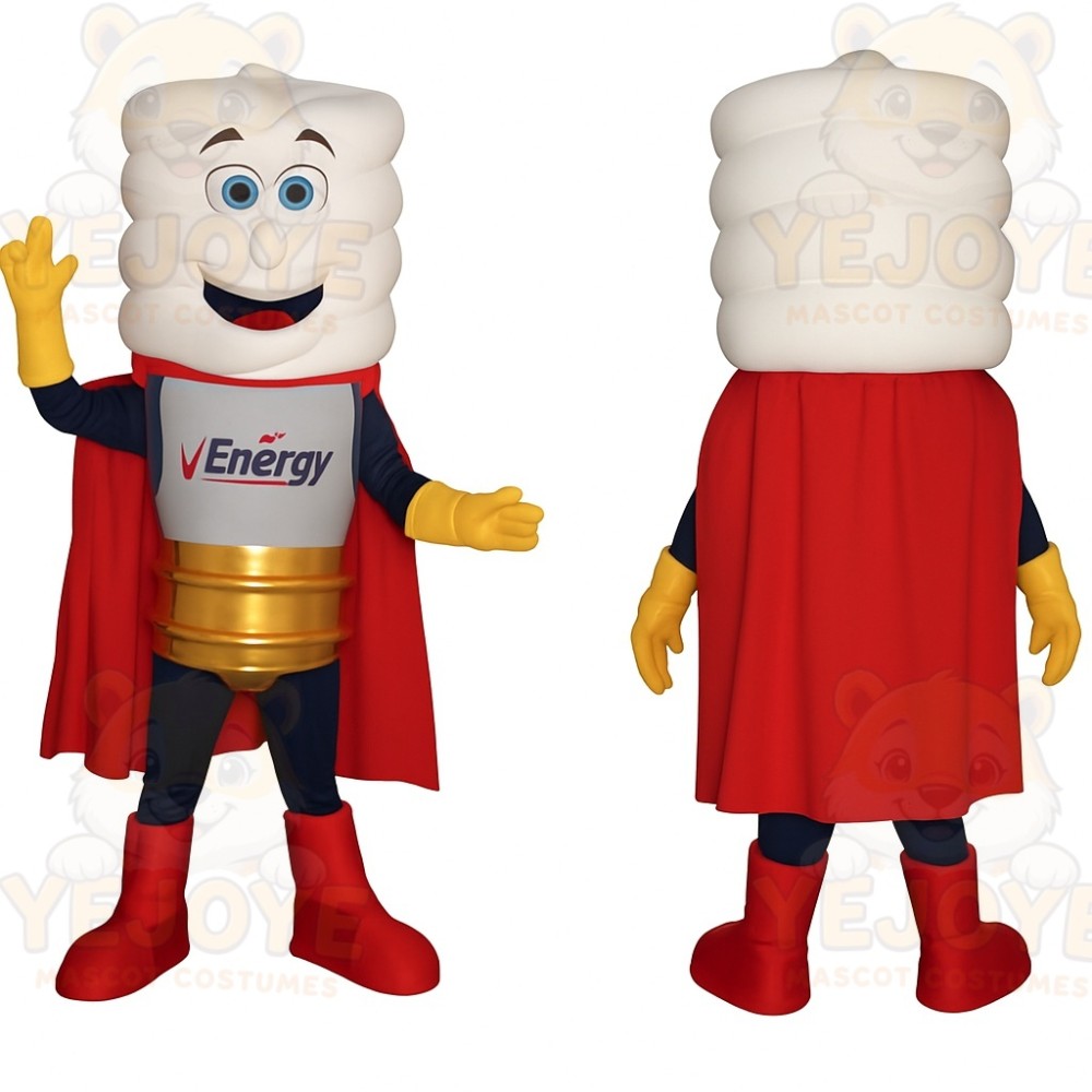 White Red Battery Superhero Mascot Costume