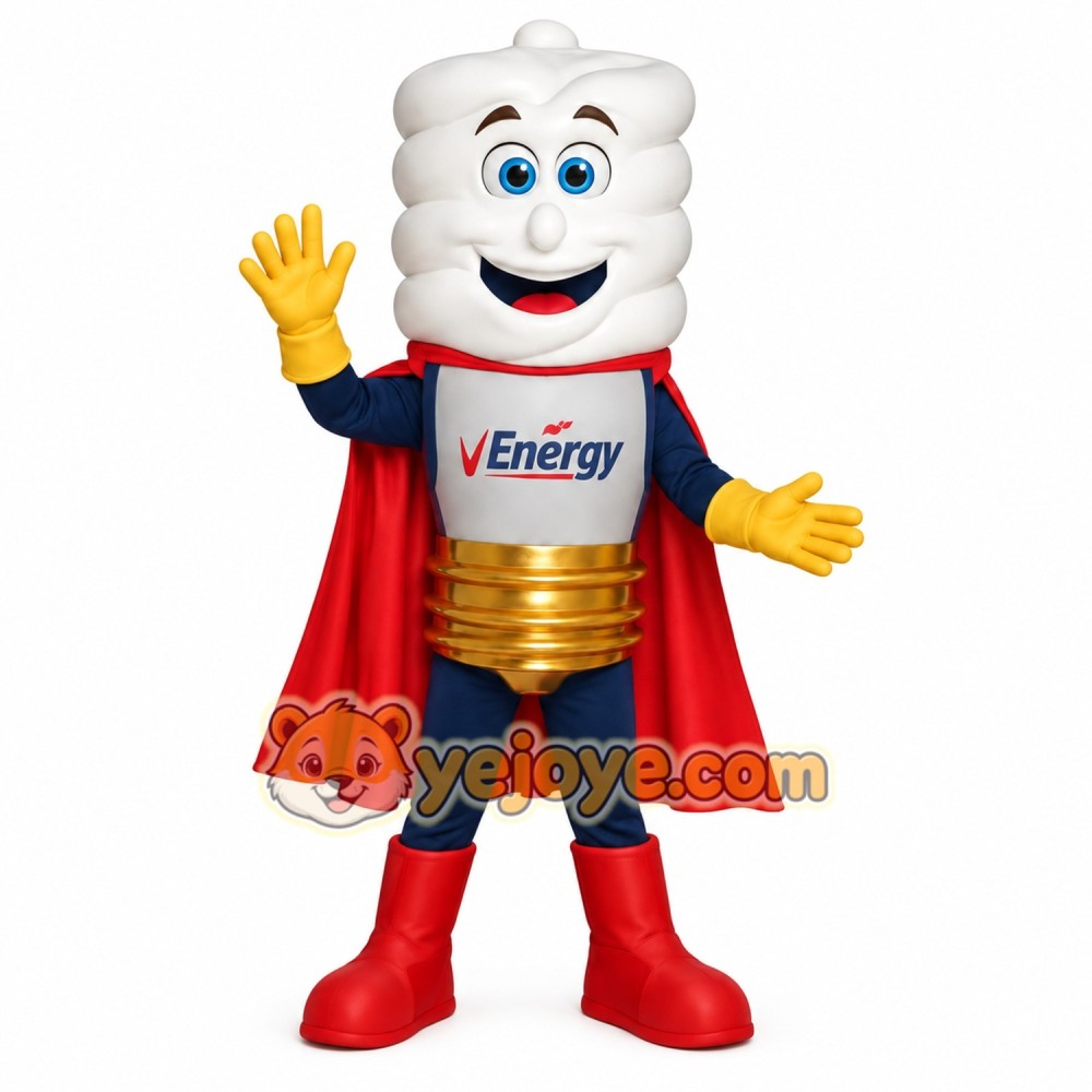 White Red Battery Superhero Mascot Costume White Red Battery Superhero Mascot Costume