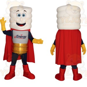 White Red Battery Superhero Mascot Costume