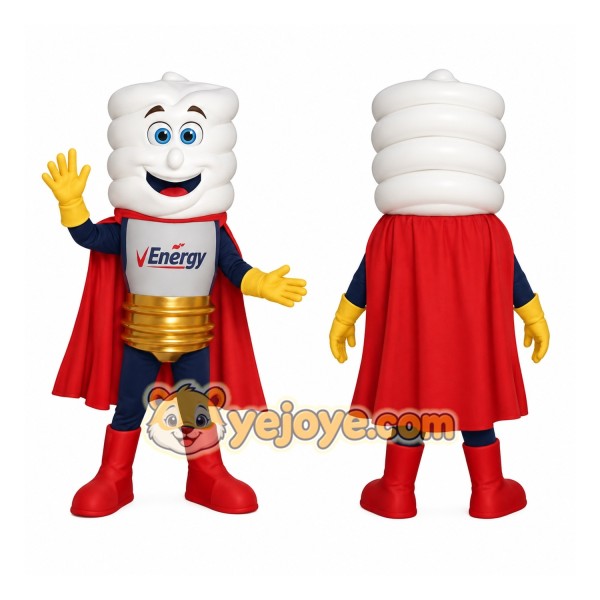 White Red Battery Superhero Mascot Costume