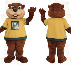 Brown Yellow Green Otter Mascot Costume