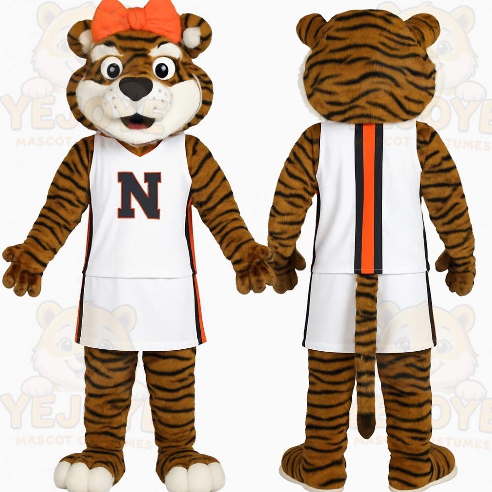 Brown White Cheerleader Tiger Mascot Costume