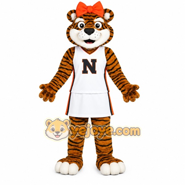 Brown White Cheerleader Tiger Mascot Costume