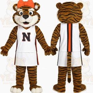 Brown White Cheerleader Tiger Mascot Costume