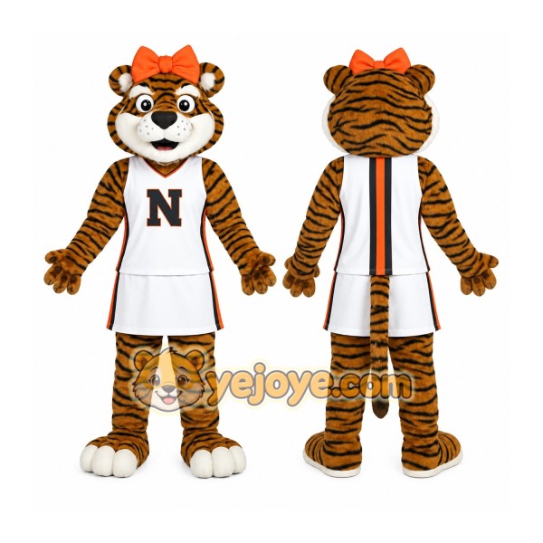 Brown White Cheerleader Tiger Mascot Costume