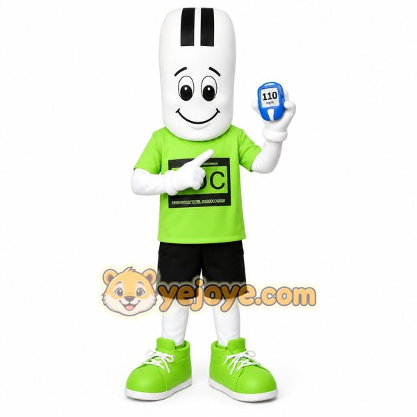 White Green Glucose Test Strip Mascot Costume