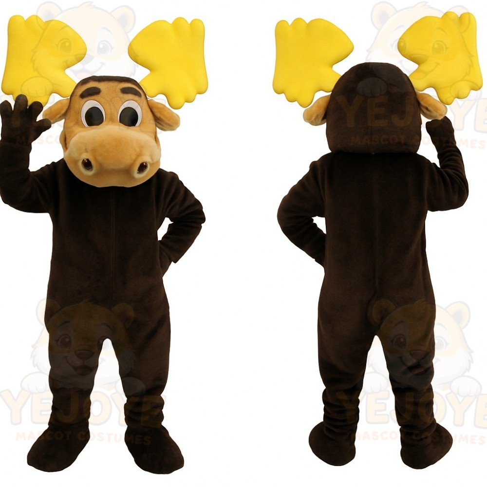 Dark Brown Tan Yellow Moose Mascot Costume