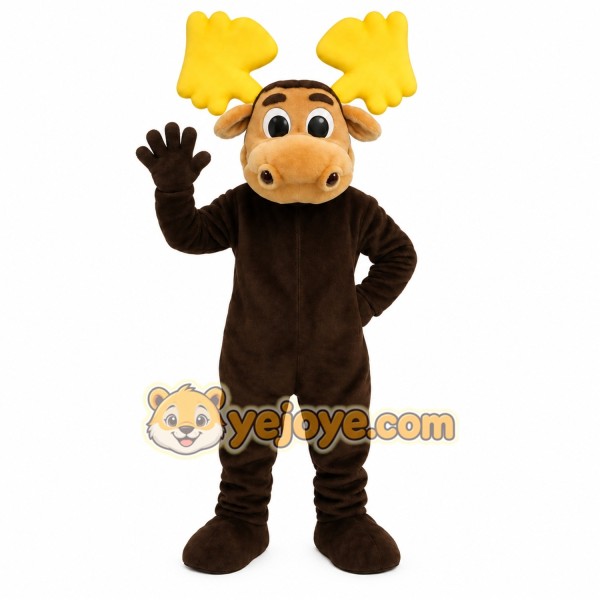 Dark Brown Tan Yellow Moose Mascot Costume