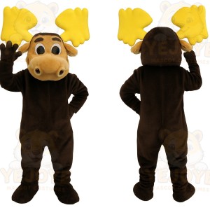 Dark Brown Tan Yellow Moose Mascot Costume