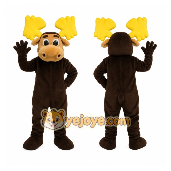 Dark Brown Tan Yellow Moose Mascot Costume