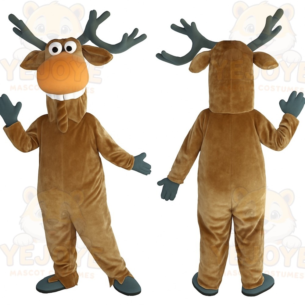 Brown Gray Antlered Moose Mascot Costume
